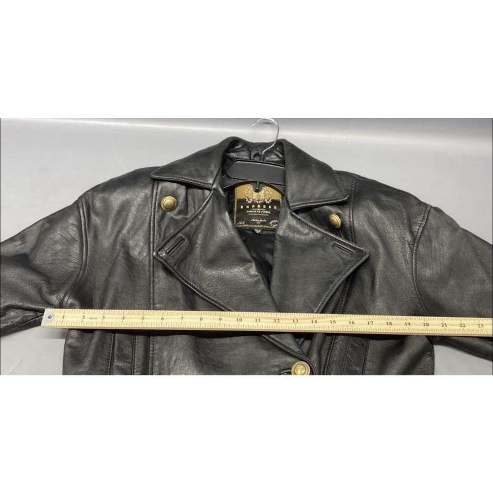 VTG Express Avenue De L'Opera Genuine Leather Jacket Small Cropped Black Gold - Picture 2 of 4